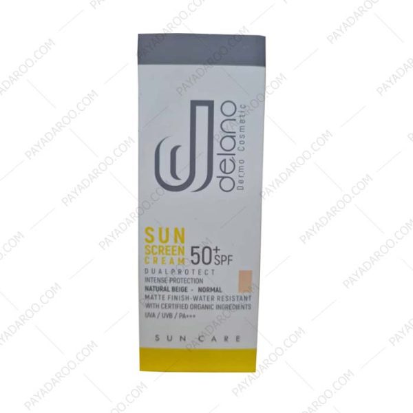ضد آفتاب رنگی دلانو SPF50 بژ طبیعی مخصوص پوست نرمال و خشک - Delano Sunscreen Cream SPF50 Natural Beige For Normal And Dry Skin