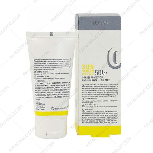 ضد آفتاب رنگی فاقد چربی دلانو SPF50 بژ طبیعی مخصوص پوست چرب - Delano Oil Free Tinted Sunscreen Cream SPF50 Natural Beige