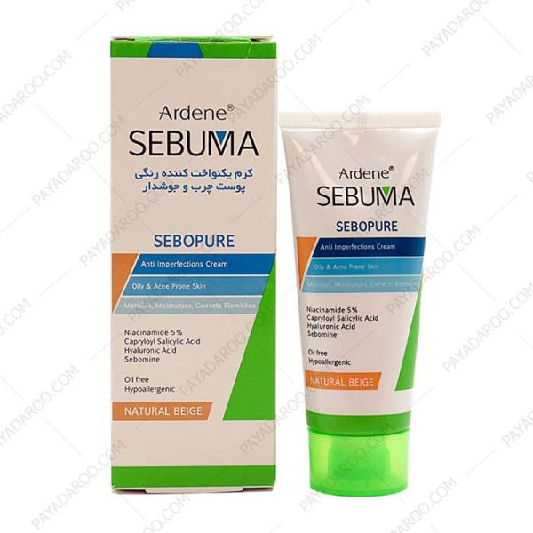 کرم یکنواخت کننده رنگی سبوما آردن (پوست چرب و جوش دار) بژ طبیعی - Ardene Sebuma Sebopure Anti Imperfections Cream For Oily And Acne Prone Skin Natural Beige