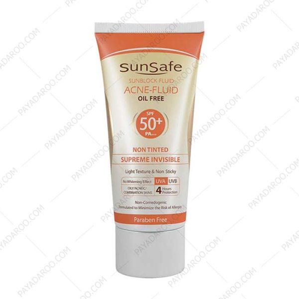 فلوئید ضد آفتاب فاقد چربی بی رنگ سان سیف SPF50 -sunsafe acne fluid oilfree sunblock spf50