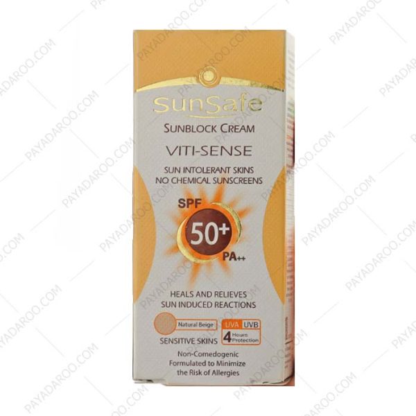 کرم ضد آفتاب فاقد جاذب های شیمیایی سان سیف SPF50 - Sunsafe Viti Sense SunBlock Cream SPF50 50gr