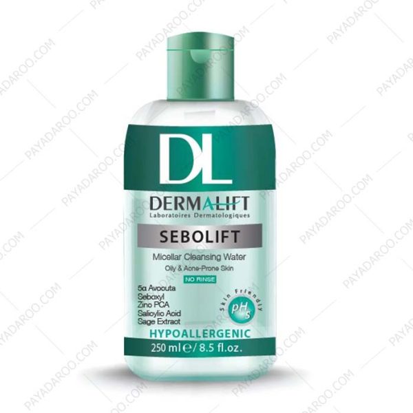محلول پاک کننده (میسلار واتر) سبولیفت درمالیفت پوست چرب و آکنه - Dermalift Sebolift Micellar Cleansing Water for Oily And Acne Prone Skin