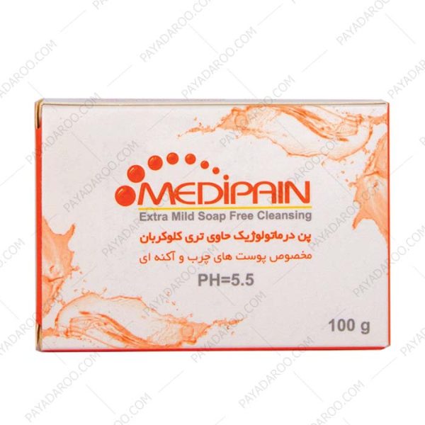 پن درماتولوژیک حاوی تری کلوکربان مناسب پوست چرب مدیپن - Medipain Anti Bacterial Syndet Bar + TCC 1% 100 g