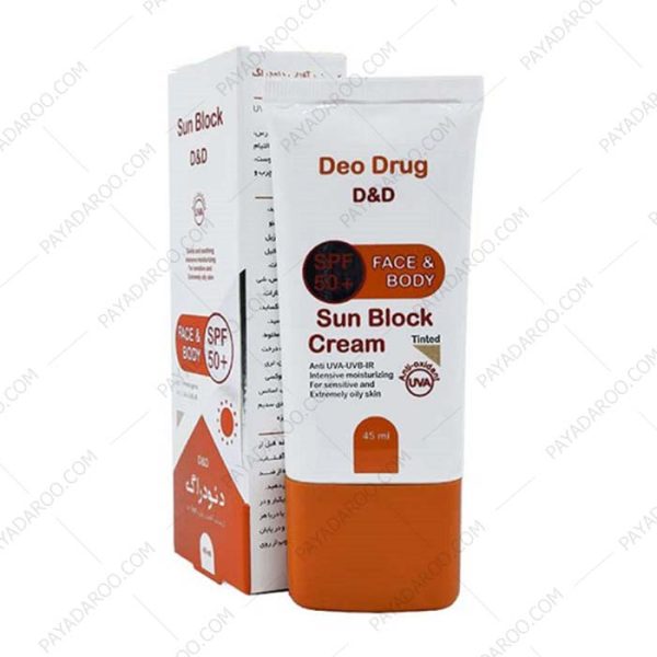 کرم ضد آفتاب SPF 50 رنگی دئودراگ مناسب پوست چرب - Deo Drug Tinted Sun Block Cream SPF50 45ml