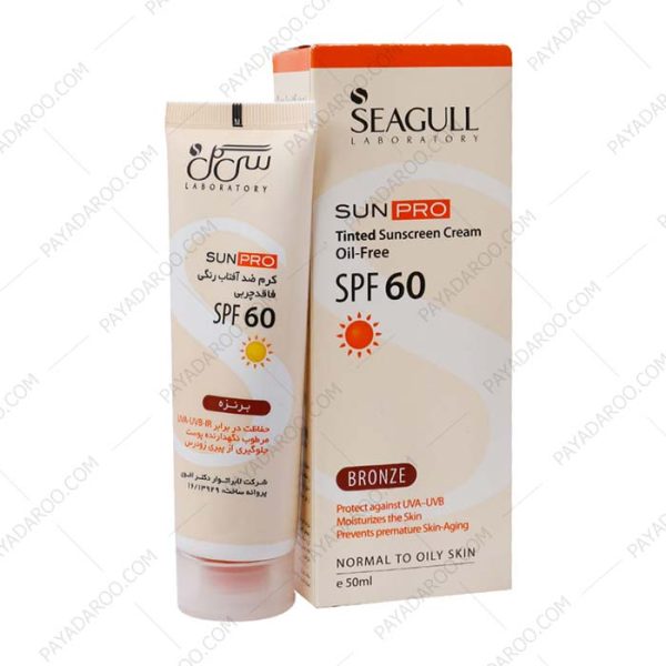 کرم ضد آفتاب رنگی سی گل SPF60 فاقد چربی برنز - Seagull Tinted Sunscreen SPF 60 cream Oil Free 50 ml Bronze