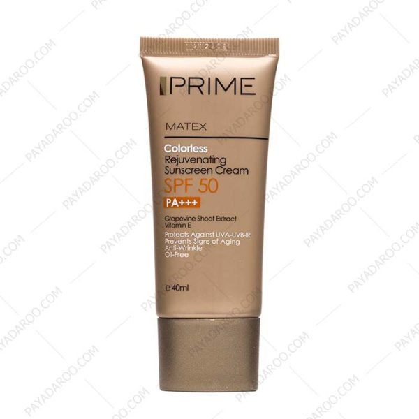 کرم ضد آفتاب جوان کننده پریم SPF50 بی رنگ - Prime Rejuvenating Sunscreen Cream SPF50 40 ml Colorless