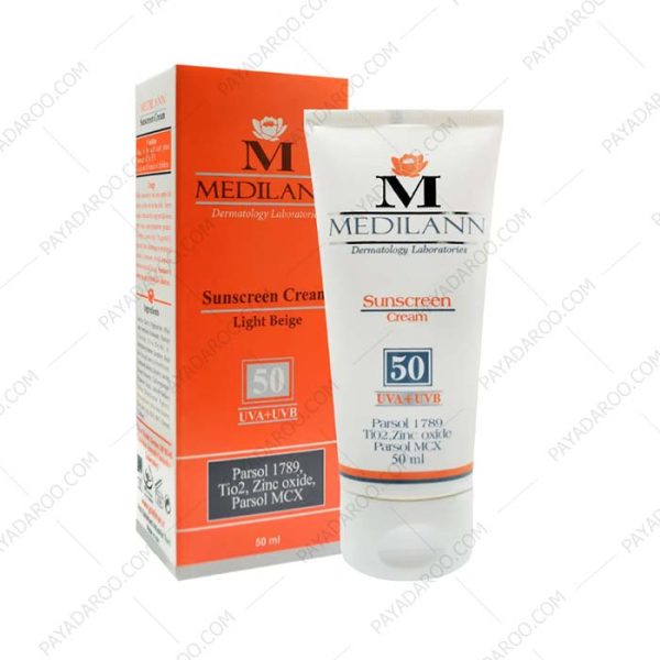 کرم ضد آفتاب رنگی SPF50 مدیلن مناسب پوست های معمولی و خشک - Medilann Sunscreen SPF50 Tinted Cream Normal And Dry Skins 50 ml