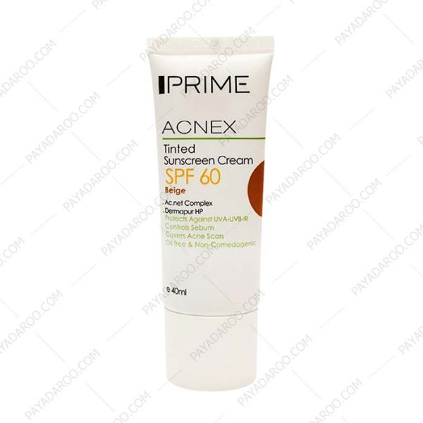 کرم ضد آفتاب فاقد چربی پریم SPF60 مناسب پوست های چرب و دارای جوش رنگ بژ - Prime Acnex Sunscreen Cream SPF60 Beige 40 ml