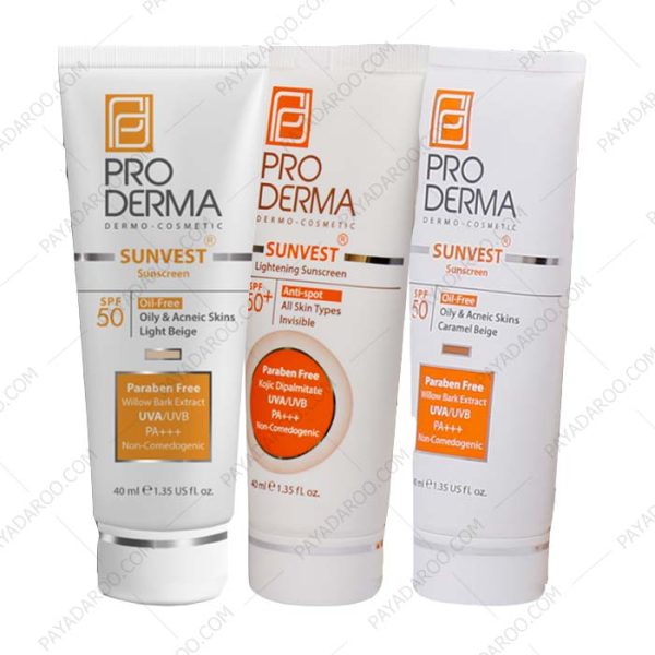 کرم ضد آفتاب فاقد چربی پرودرما SPF50 مدل سان وست (بی رنگ و رنگی) - Pro Derma Sunscreen SPF50 Oil Free cream 40 ml