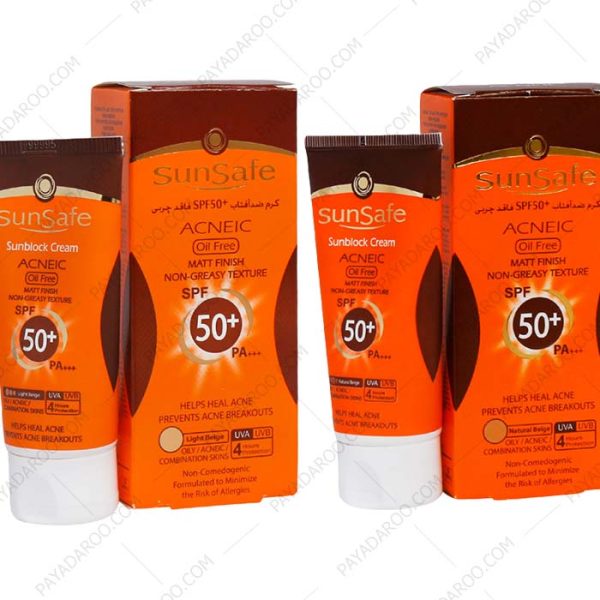کرم ضد آفتاب SPF50 فاقد چربی رنگی سان سیف - Sunsafe Sunsblock Cream SPF50 Acneic Oil Free Tinted 50 ml