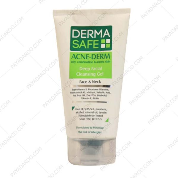 ژل شستشوی صورت درماسیف مناسب پوست های چرب، مختلط و دارای آکنه - Derma Safe Acne Derm Deep Facial Cleansing Gel For Oily, Combination & Acneic Skin 150 ml