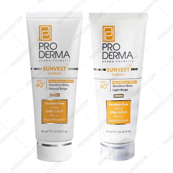 کرم ضد آفتاب مینرال رنگی پرودرما SPF40 مناسب پوست های حساس - ProDerma Sunvest Sunblock SPF40 Foundation Effect Sensitive Skin 40 ml