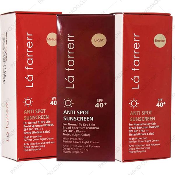 کرم ضد آفتاب و ضد لک SPF50 رنگی لافارر پوست خشک و معمولی - La Farrerr Anti Spot Sunscreen for Normal to Dry Skin SPF40 40ml