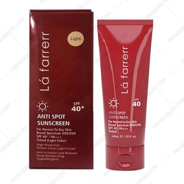 کرم ضد آفتاب و ضد لک SPF50 رنگی لافارر پوست خشک و معمولی بژ روشن - La Farrerr Anti Spot Sunscreen for Normal to Dry Skin SPF40 40ml Light