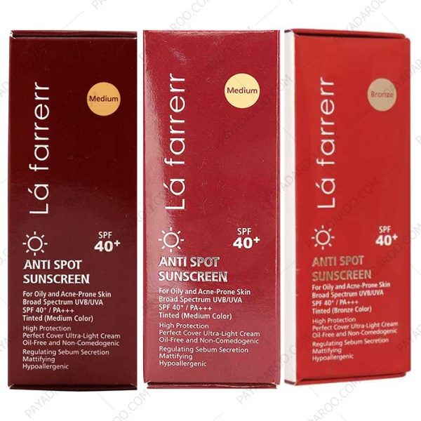 کرم ضد آفتاب و ضد لک SPF40 رنگی لافارر پوست چرب - La Farrerr Anti Spot Sunscreen Cream for Oily and Acne Prone Skin SPF40 40 ml