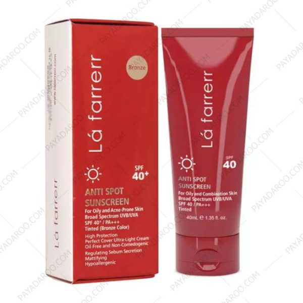 کرم ضد آفتاب و ضد لک SPF40 رنگی لافارر پوست چرب برنز - La Farrerr Anti Spot Sunscreen Cream for Oily and Acne Prone Skin SPF40 40 ml Bronze