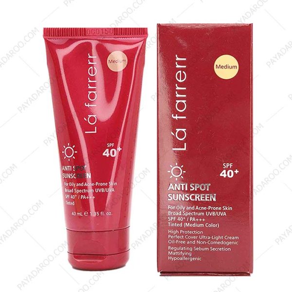 کرم ضد آفتاب و ضد لک SPF40 رنگی لافارر پوست چرب بژ متوسط - La Farrerr Anti Spot Sunscreen Cream for Oily and Acne Prone Skin SPF40 40 ml Medium