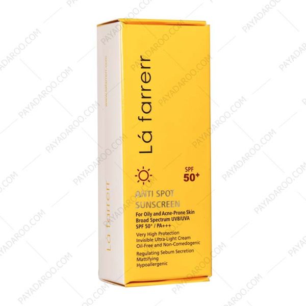 کرم ضد آفتاب و ضد لک SPF50 بی رنگ لافارر پوست چرب - La Farrerr Anti Spot Sunsceen Cream for Oily and Acne Prone Skin SPF50 40 ml